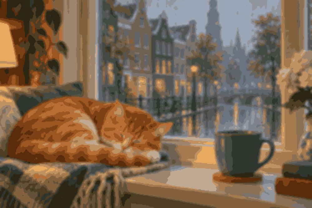 Poes bij een regenraam teruggebracht tot 24 kleuren