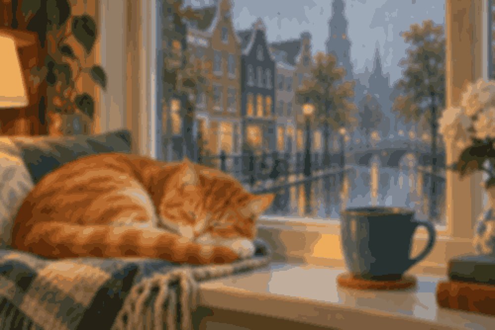 Poes bij een regenraam teruggebracht tot 48 kleuren