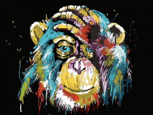 kleurrijke aap hand op hoofd