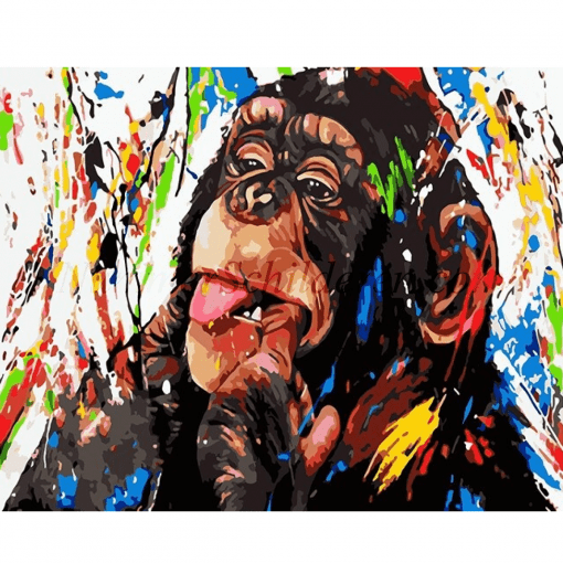 kleurrijke aap vinger in zijn mond