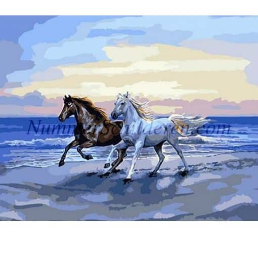 rennende paarden aan zee
