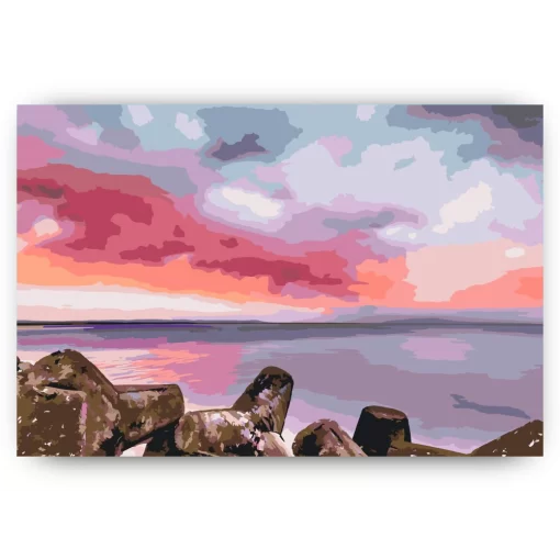 Schilderen op nummer – Rode zonsondergang over de zee – SEOS Shop ®
