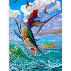 Schilderen op nummer – Springende zeilvissen en vliegende vissen – SEOS Shop ®