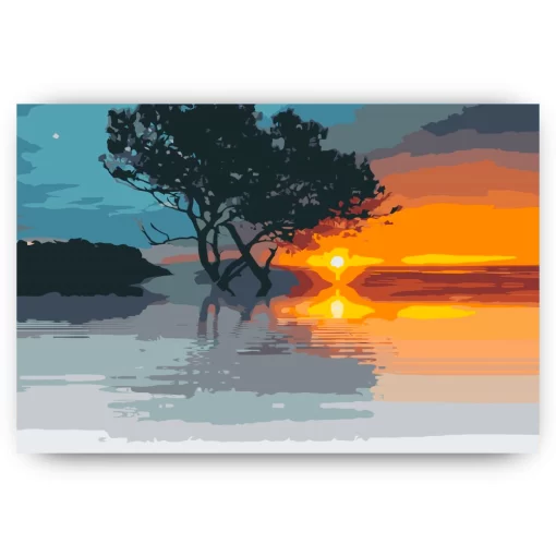 Schilderen op nummer – Zonsondergang bij het meer – SEOS Shop ®