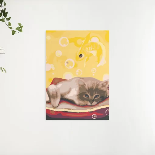 Schilderen op nummer – Een kat die droomt van een vis – SEOS Shop ®