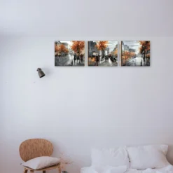 London in de regen drieluik schilderen op nummer als sfeerimpressie aan de muur