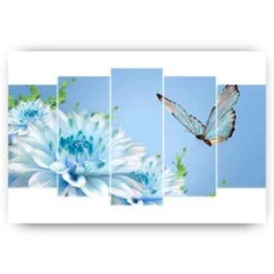 Schilderen op nummer – Blauwe vlinder bij witte bloem 5 luik – SEOS Shop ®