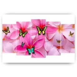 Schilderen op nummer – Gekleurde vlinders op roze bloemen 5 luik – SEOS Shop ®