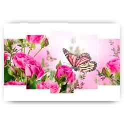Schilderen op nummer – Vlinder met roze bloemen 5 luik – SEOS Shop ®