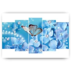 Schilderen op nummer – Vlinder op glinsterende bloem 5 luik – SEOS Shop ®