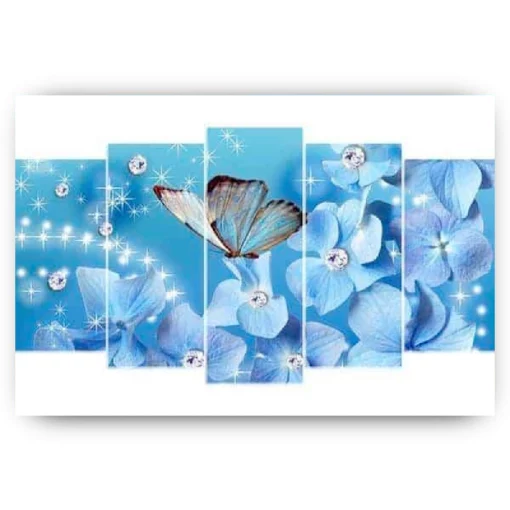 Schilderen op nummer – Vlinder op glinsterende bloem 5 luik – SEOS Shop ®