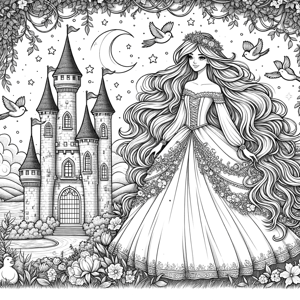 Prinses met kasteel kleurplaat