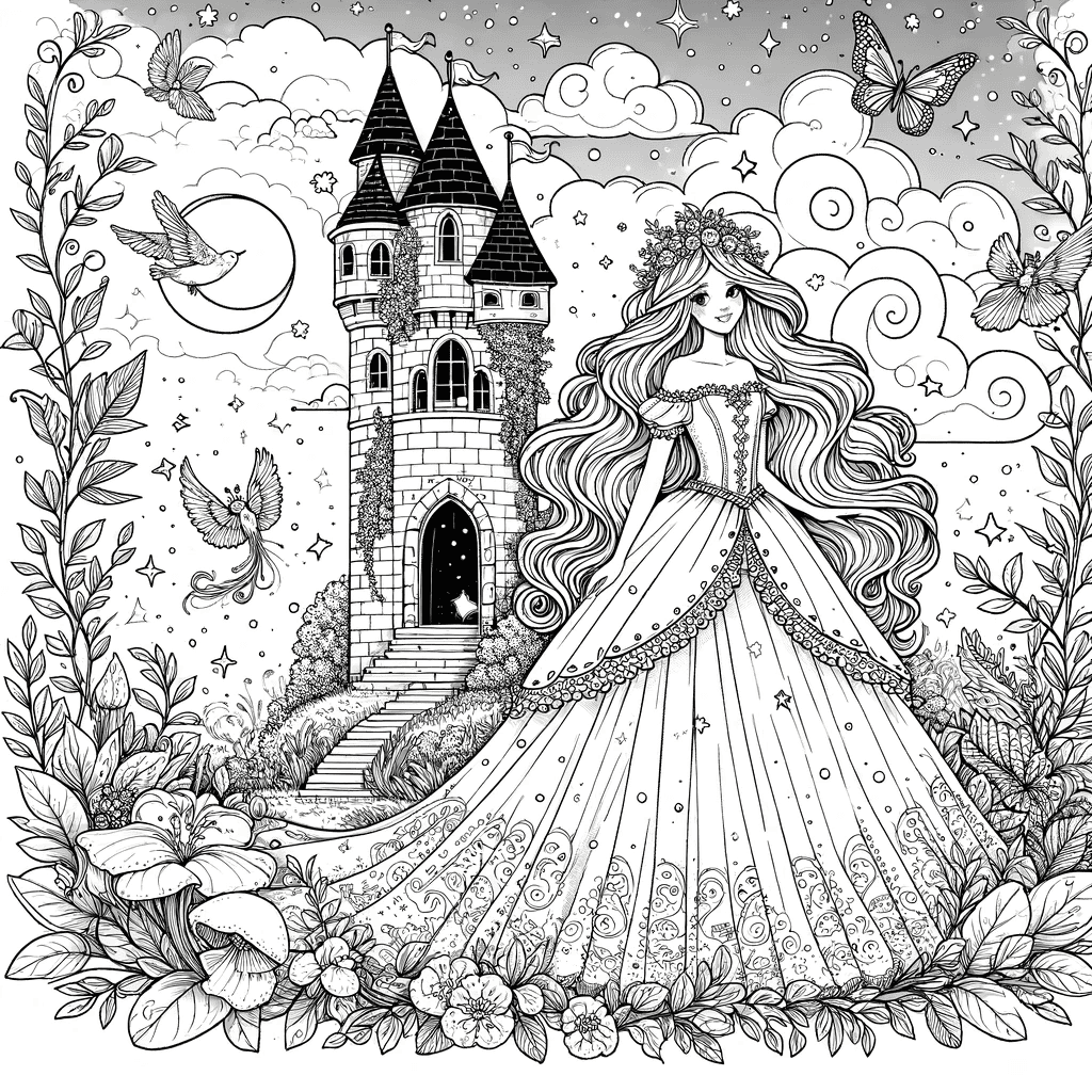 prinses kleurplaat met kasteel