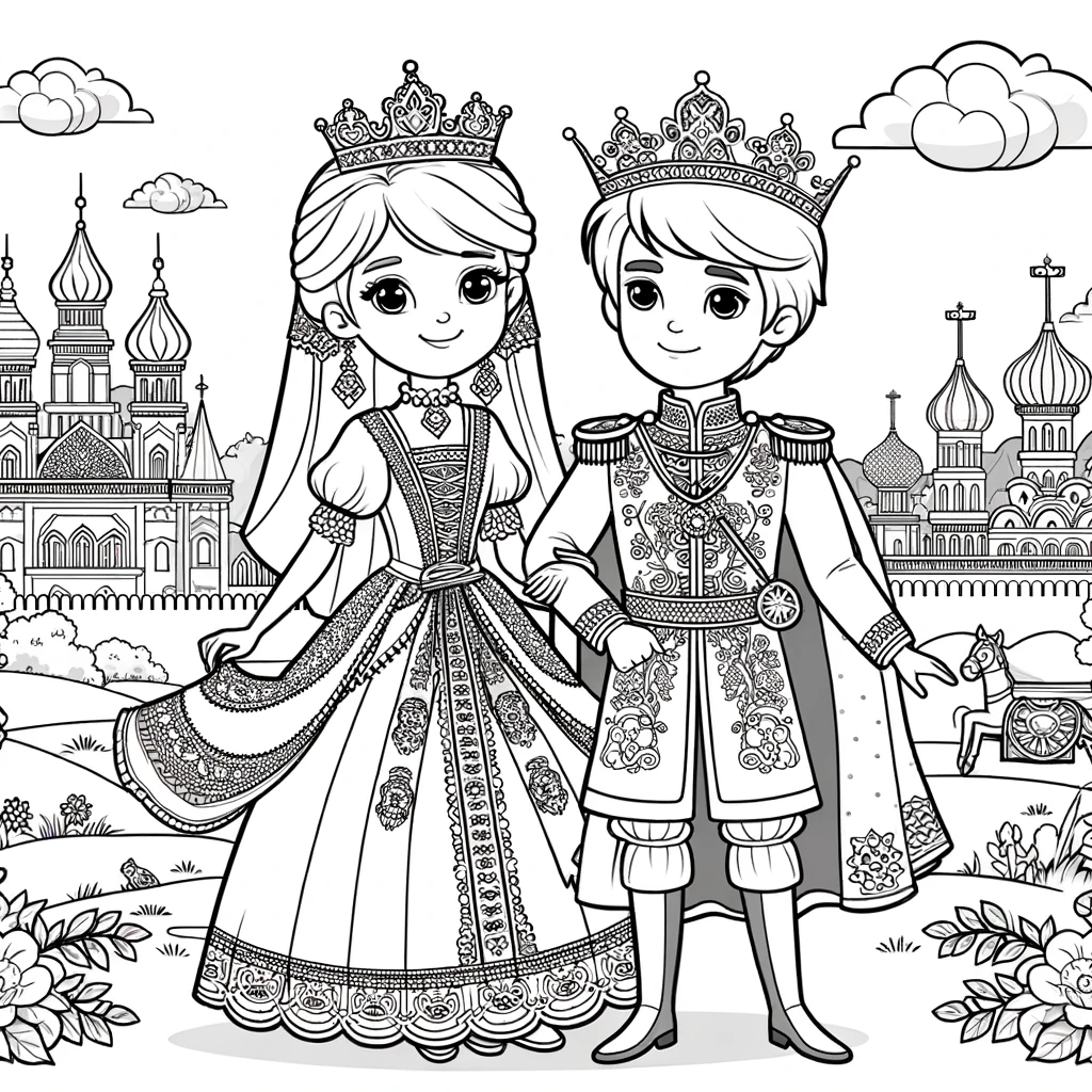 prinses met prins beide een kroontje kleurplaat