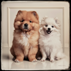 Gouden Chow Chow Puppy en Pomeranian Puppy