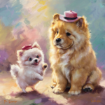 Gouden Chow Chow Puppy en Pomeranian Puppy Schilderij