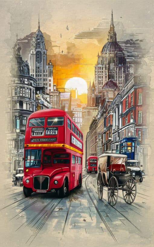 Londen vroeger met grote rode bus