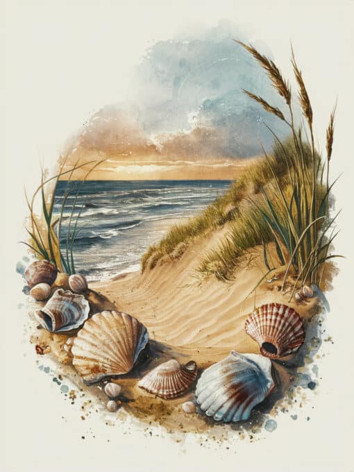 strand met schelpen en zee