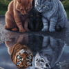 Betoverende Katten en Wilde Reflecties - Surrealistische Illustratie