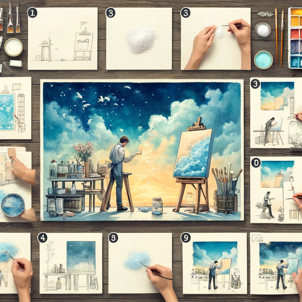 Afwerking van aquarelschilderij met​ zouttechniek