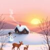 Winterse Avond Gloed boven Besneeuwde Velden