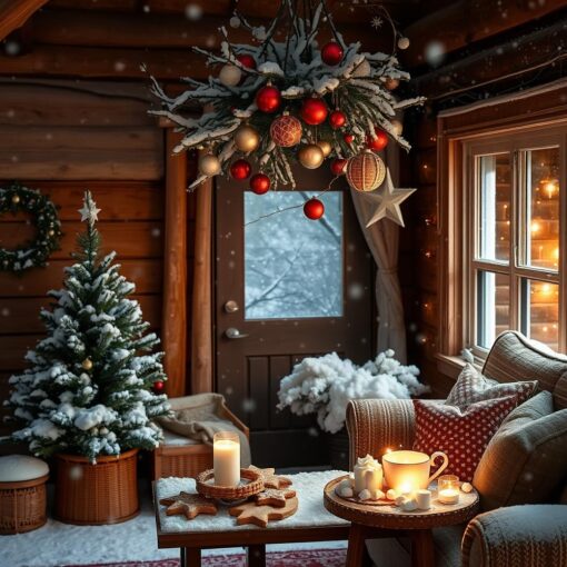 Sfeervolle kerstboom door het raam