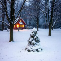Warm winterlicht op besneeuwde bomen