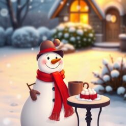 Sneeuwpop bouwen met warme chocolademelk