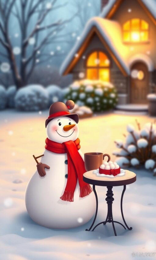 Sneeuwpop bouwen met warme chocolademelk