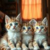 Schattige kittens bij de warme kachel