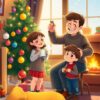Familie bij de kerstboom