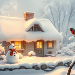 Winterhuisje met Sneeuw en Rook