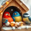 Winterse Vogels in een Warm Nest