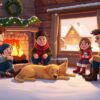Gezellige Winter Familie bij de Openhaard