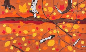 Herfstbos in kleurrijke chaos, schilderen op nummer