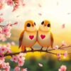 Verliefde vogels in bloesemboom