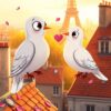 Valentijnsduiven op Parijse dak