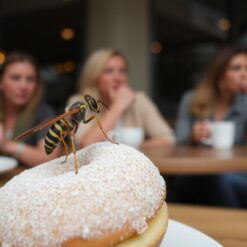 Zomerse wesp in bloeiende tuin