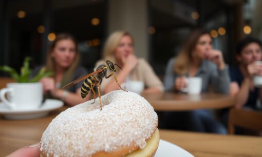 Zomerse wesp in bloeiende tuin