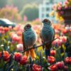 Verliefde Vogels in Bloementuin