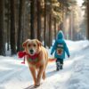 Winterse boswandeling met hond