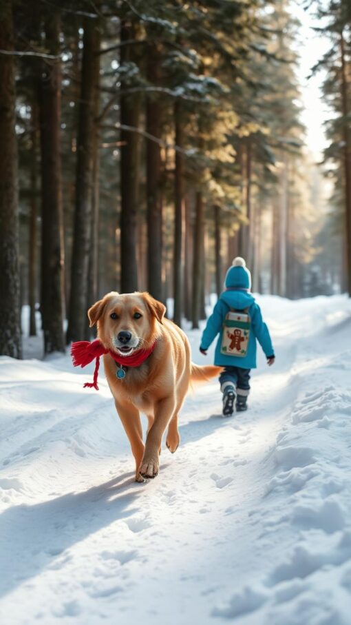 Winterse boswandeling met hond