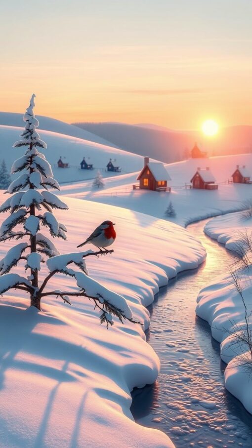 Winterlandschap met besneeuwde bomen