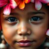 Tahiti's bloemenmeisje in warme kleuren