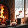 Knusse open haard, winterlandschap