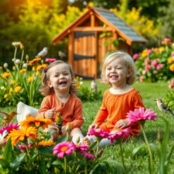 Kinderen spelen samen in de tuin