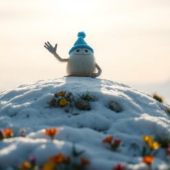 Yeti-krab met hoedje in bloemenzee