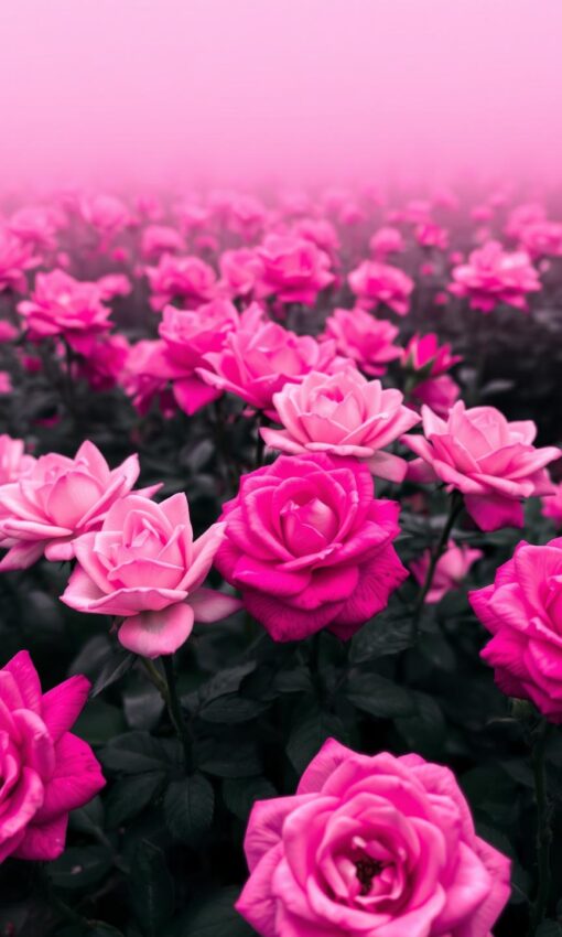 Roze rozenzee, zachte penseelstreken