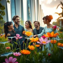Vrienden lachen samen bloemen plukken
