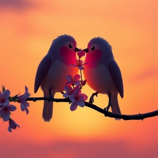 Verliefde vogels bij zonsondergang